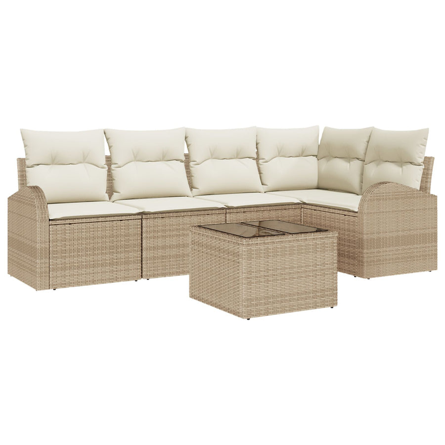 6-Delige Tuin Sofa Set Met Kussens Bruin Poly Rattan Beige en Crème met tafel