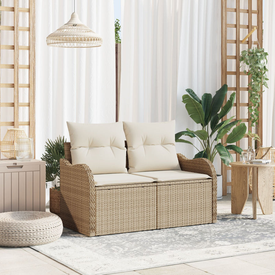 2-Zits Tuinbank Met Opbergruimte & Kussens Poly Rattan Beige en crème met opslag