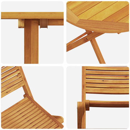 3-Delige Opvouwbare Bistroset Van Massief Acaciahout 60 cm tafel diameter 2 stoelen + ronde tafel