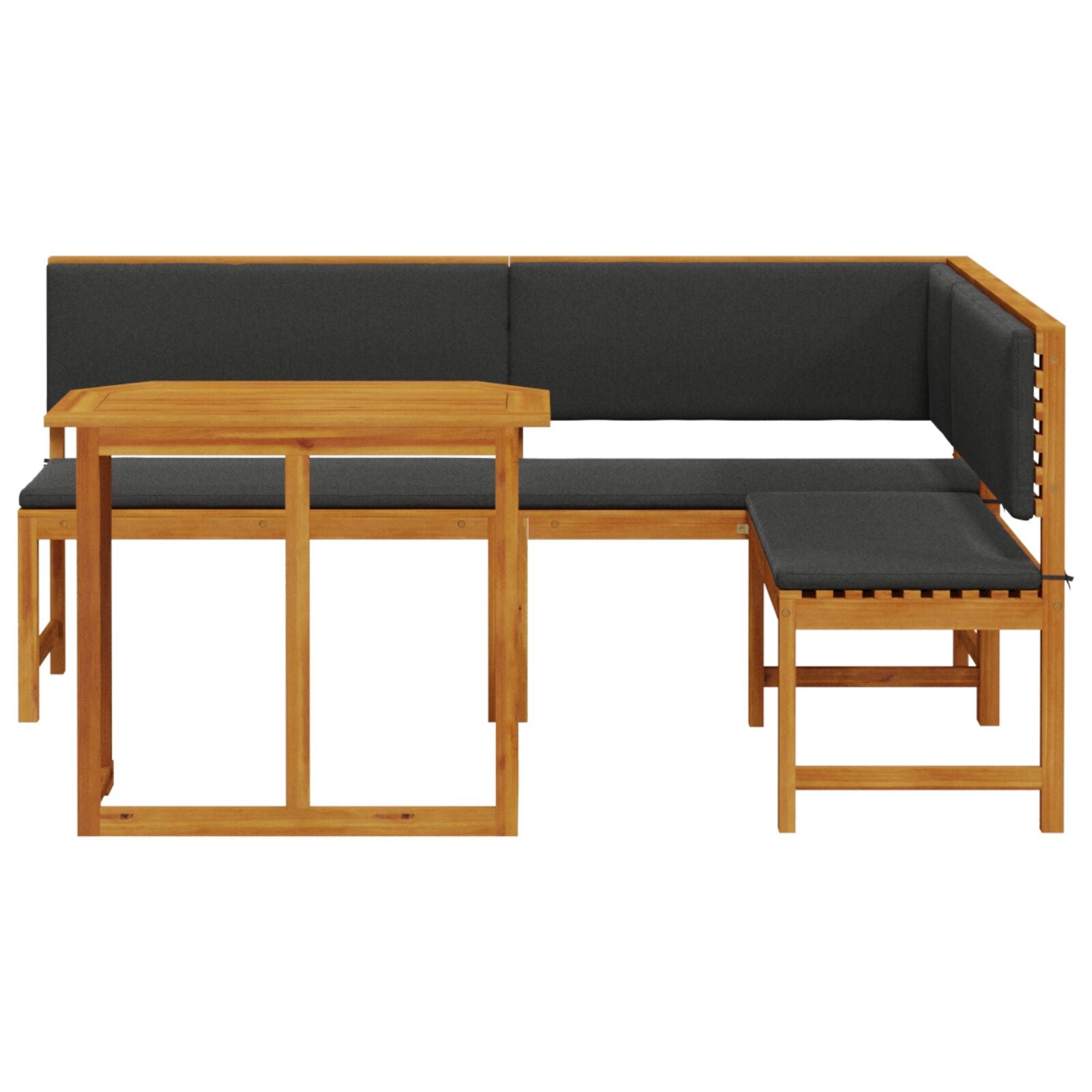 3-Delige Tuin Bistro Set Met Kussens Van Massief Acaciahout Anthraciet Tafel + 2x bank