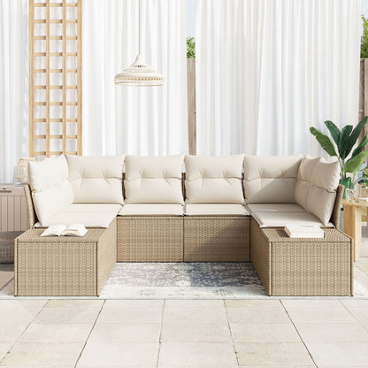 6-Delig Tuin Sofa Set Met Kussens Beige Poly Rattan