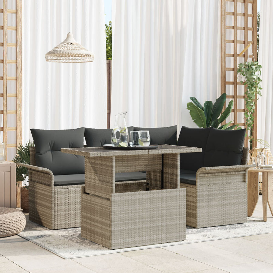 5-Delige Tuin Sofaset Met Kussens Lichtgrijs Poly Rattan