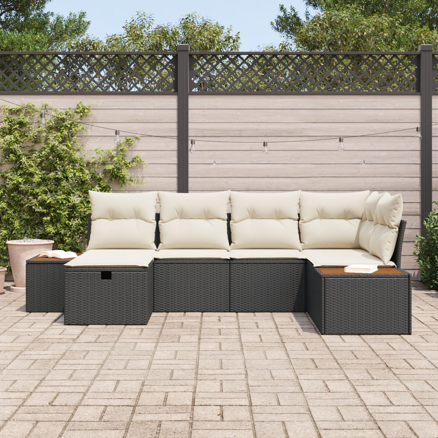 6-Delige Tuin Sofa Set Met Kussens Zwarte Poly Rattan