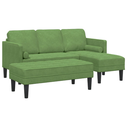 Tuinbank met Bank en Kussens L-Vormig Lichtgroen Fluweel, vidaXL 3-Zits Bank met Chaise L-vormig Lichtgroen 160 cm Fluweel, vidaXL Bank Lichtgroen 113x57x39 cm Fluweel