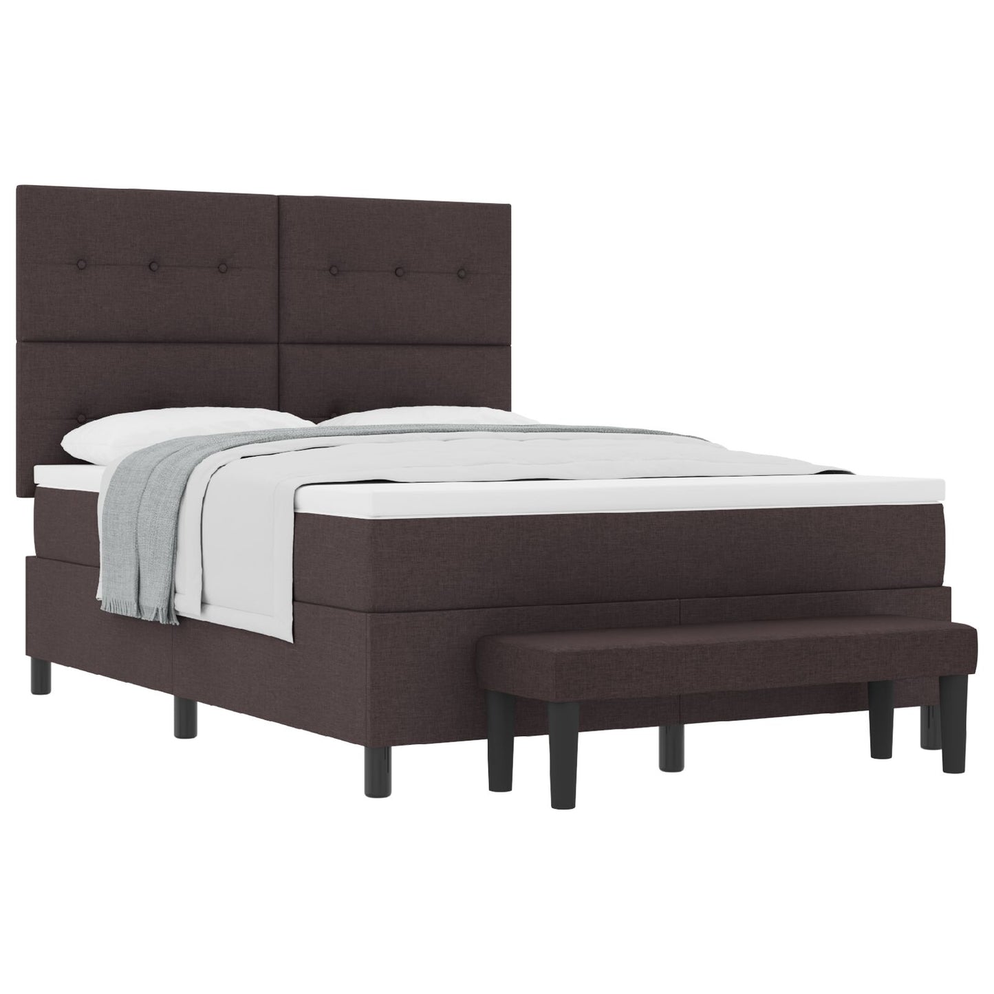 Boxspringbed Met Matras & Bank Stof Donkerbruin 140 x 190 cm Knopgeknopt