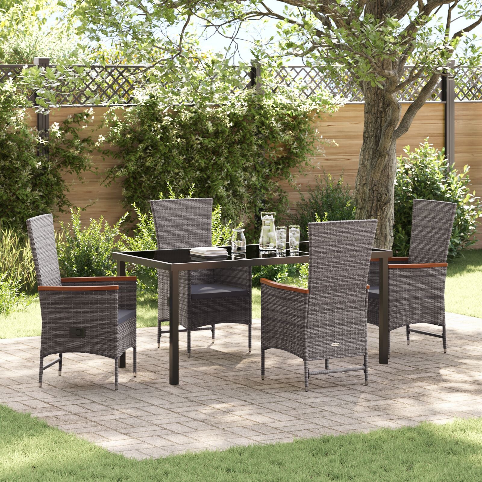 5-Delig Tuin Eetset Met Kussens Grijs Poly Rattan