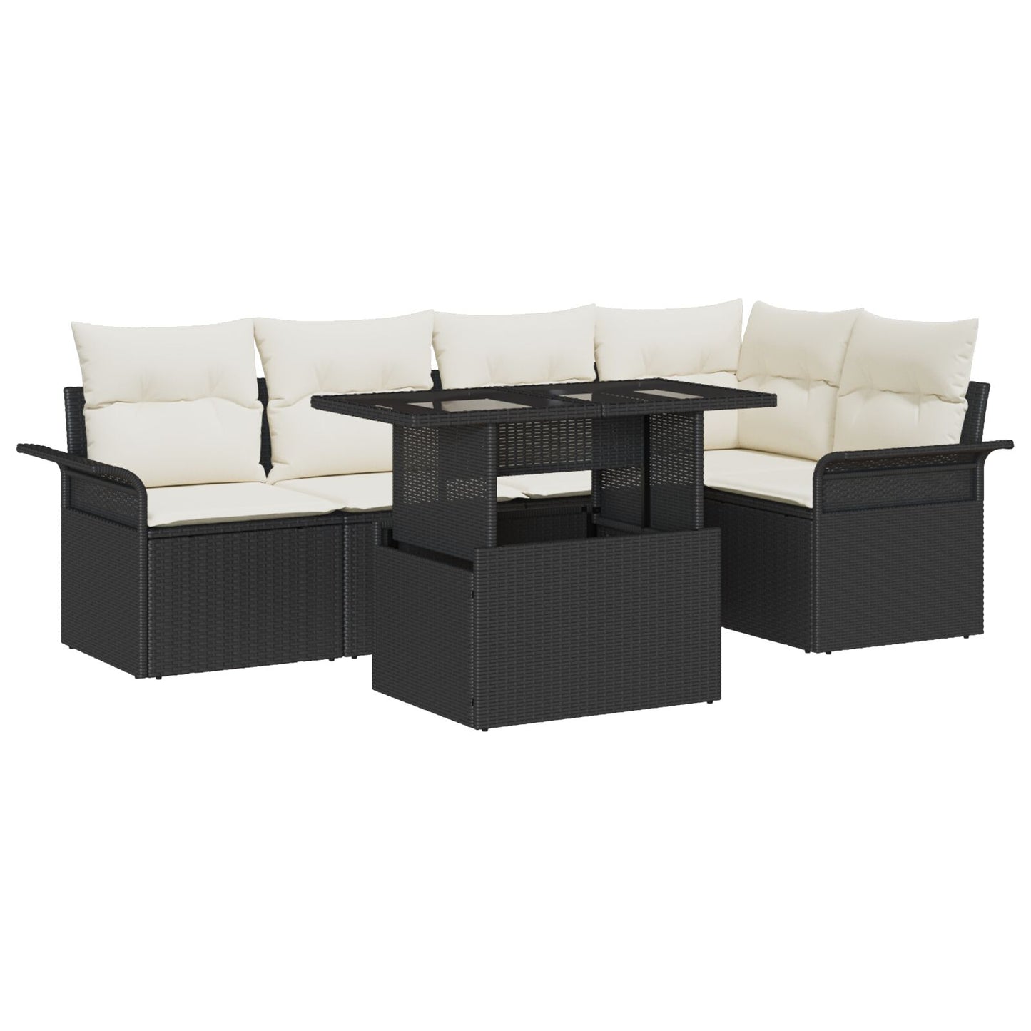 6-Delige Tuinstoelenset Met Kussens Zwart Poly Rattan