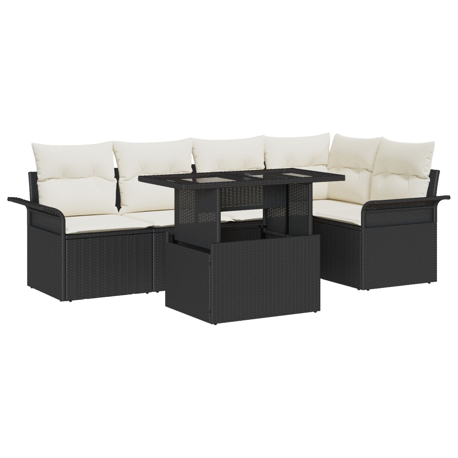 6-Delige Tuinstoelenset Met Kussens Zwart Poly Rattan