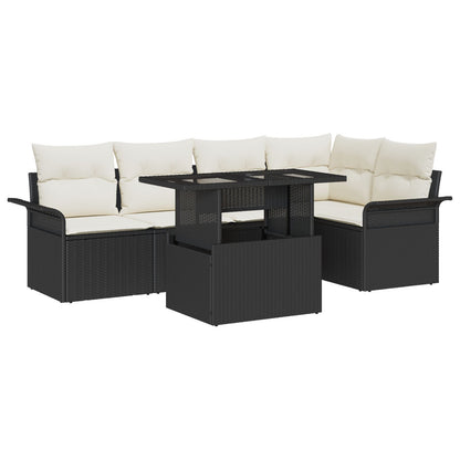 6-Delige Tuinstoelenset Met Kussens Zwart Poly Rattan
