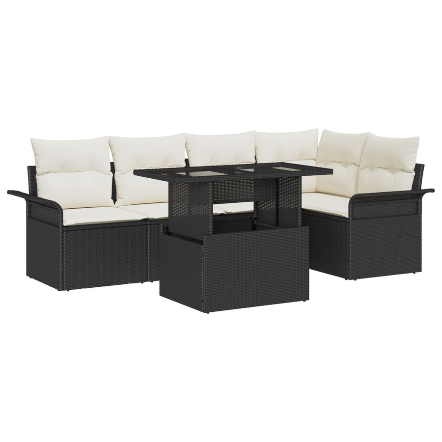 6-Delige Tuinstoelenset Met Kussens Zwart Poly Rattan