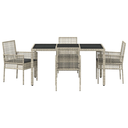 5-Delige Tuin Eetset Met Kussens Lichtgrijs Poly Rattan