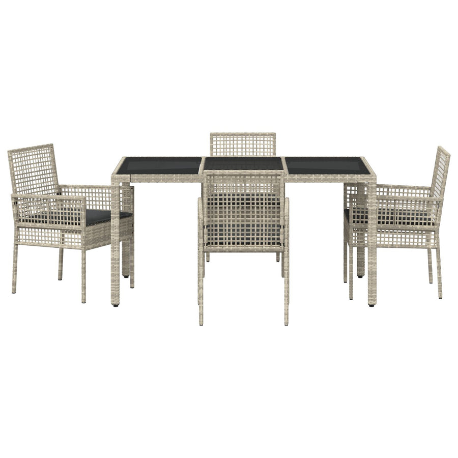 5-Delige Tuin Eetset Met Kussens Lichtgrijs Poly Rattan