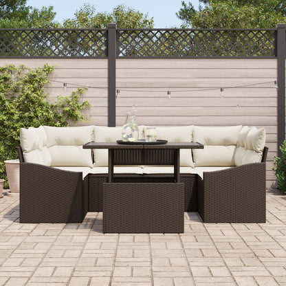 7-Delige Tuinbank Set Met Kussens Bruin Poly Rattan