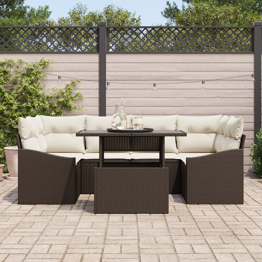 7-Delige Tuinbank Set Met Kussens Bruin Poly Rattan