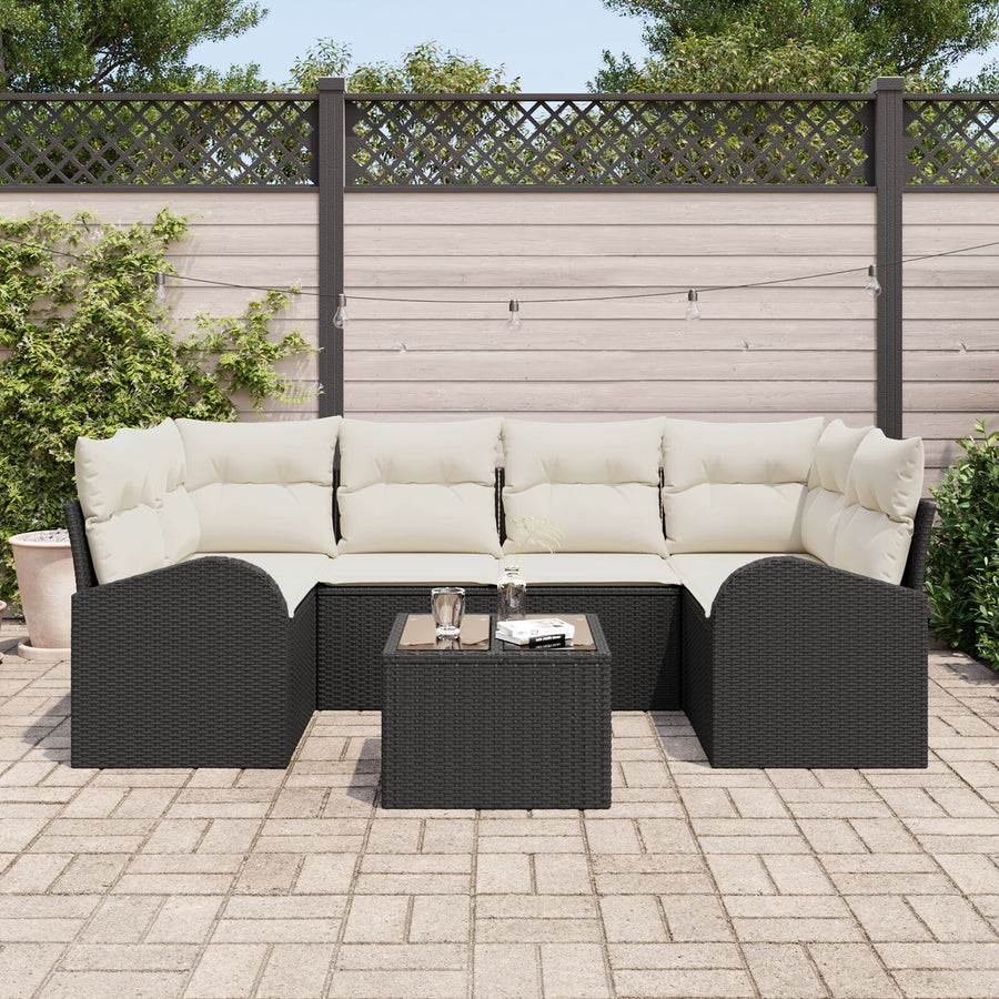 7-Persoons Tuin Sofa Set Met Kussens Zwart Poly Rattan