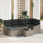 Loungebank set 7-delig lichtgrijs poly rattan