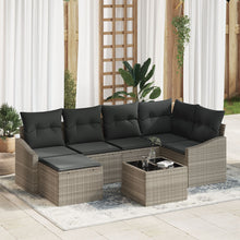 7-Delige Tuinbankset Met Kussens Grijs Poly Rattan