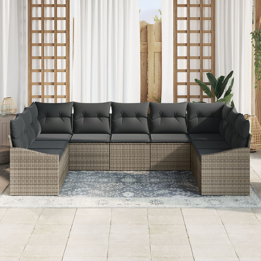 9-Persoons Tuin Sofa Set Met Kussens Poly Riet Grijs zonder tafel