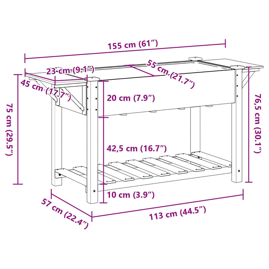 Tuinbak Met Planken 155X59X76 Cm Massief Grenenhout 155 x 59 x 76.5 cm