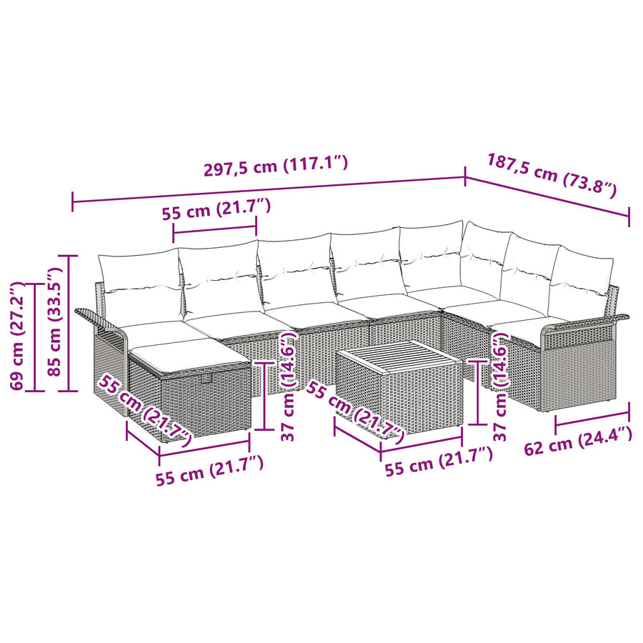 9 Delige Tuin Sofa Set Met Kussens Beige Poly Rattan