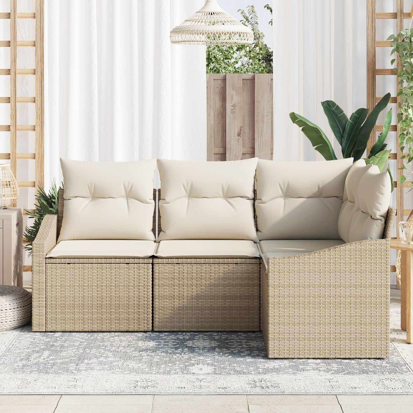 Tuin Sofa Set Set Van 4 Beige Pe Rattan Tuin Hoekbank