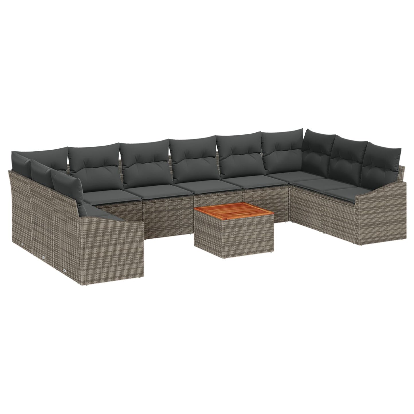 11-Delige Tuinbank Set Met Kussens Grijs Poly Riet Acacia
