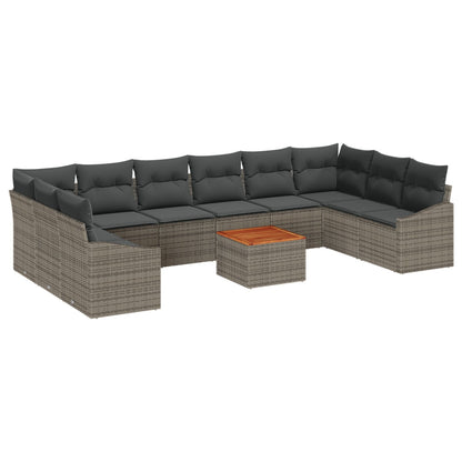 11-Delige Tuinbank Set Met Kussens Grijs Poly Riet Acacia
