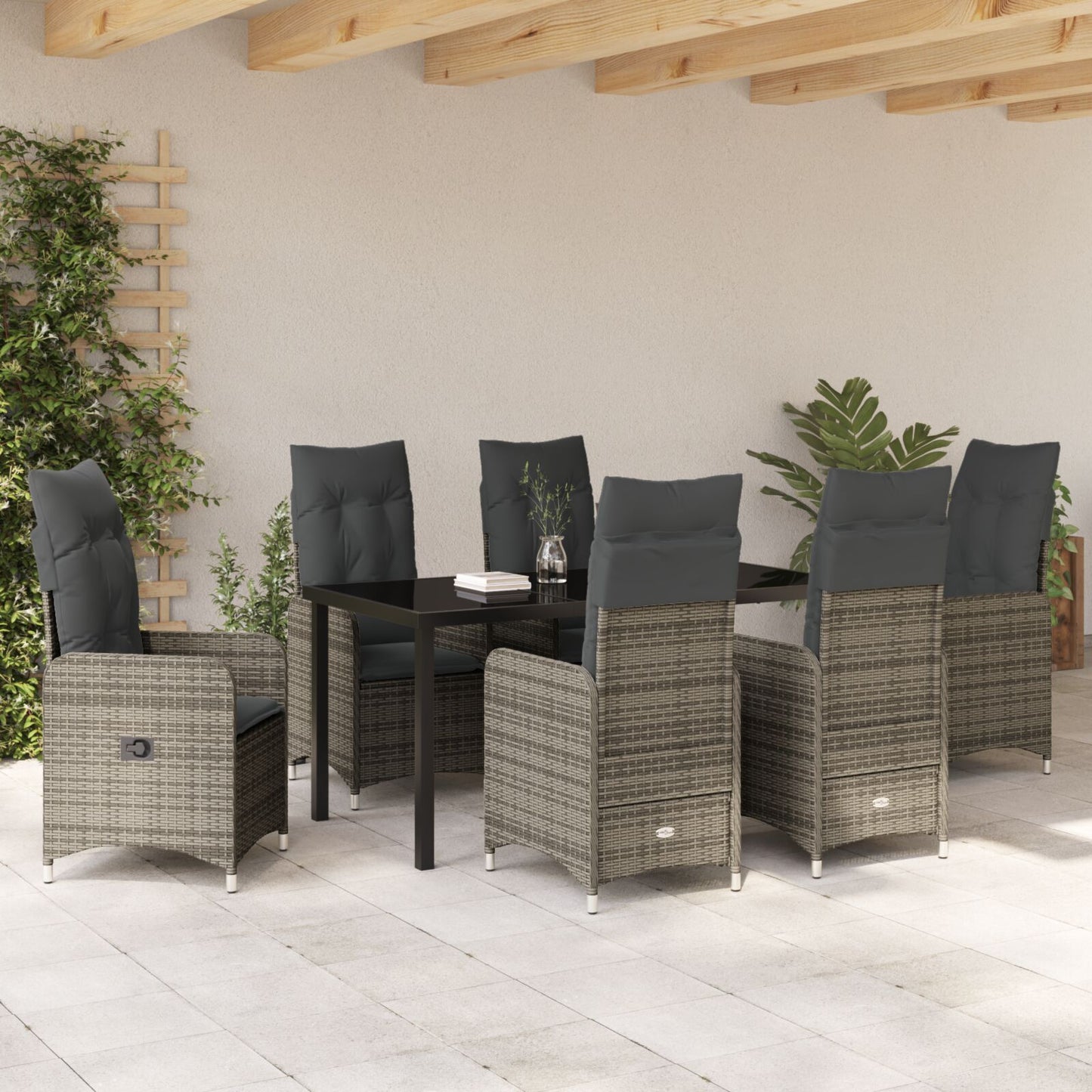 7 Delige Tuin Eetset Met Kussens In Grijs Poly Rattan
