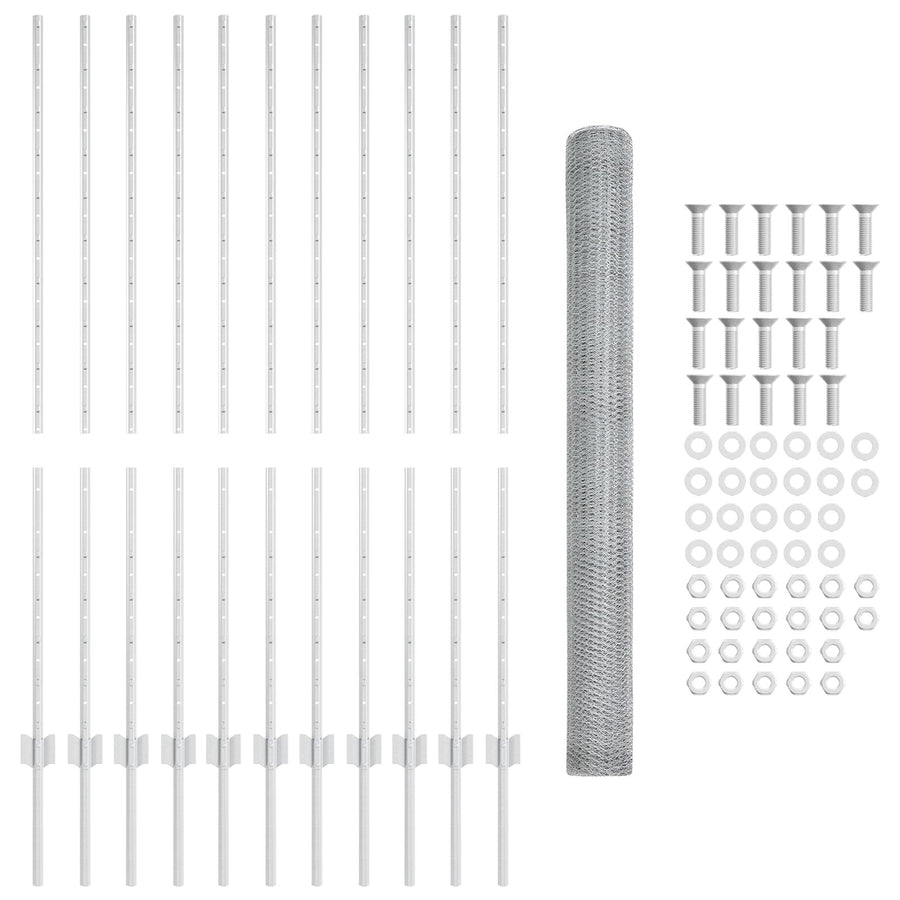 Hekpalen 22 Stuks U-Kanaal 140 Cm Verzinkt Staal,  Hexagonaal Hek 1.4X25 M Verzinkt Staal