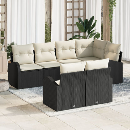 7-Delige Tuin Sofa Set Met Kussens Zwart Poly Rattan