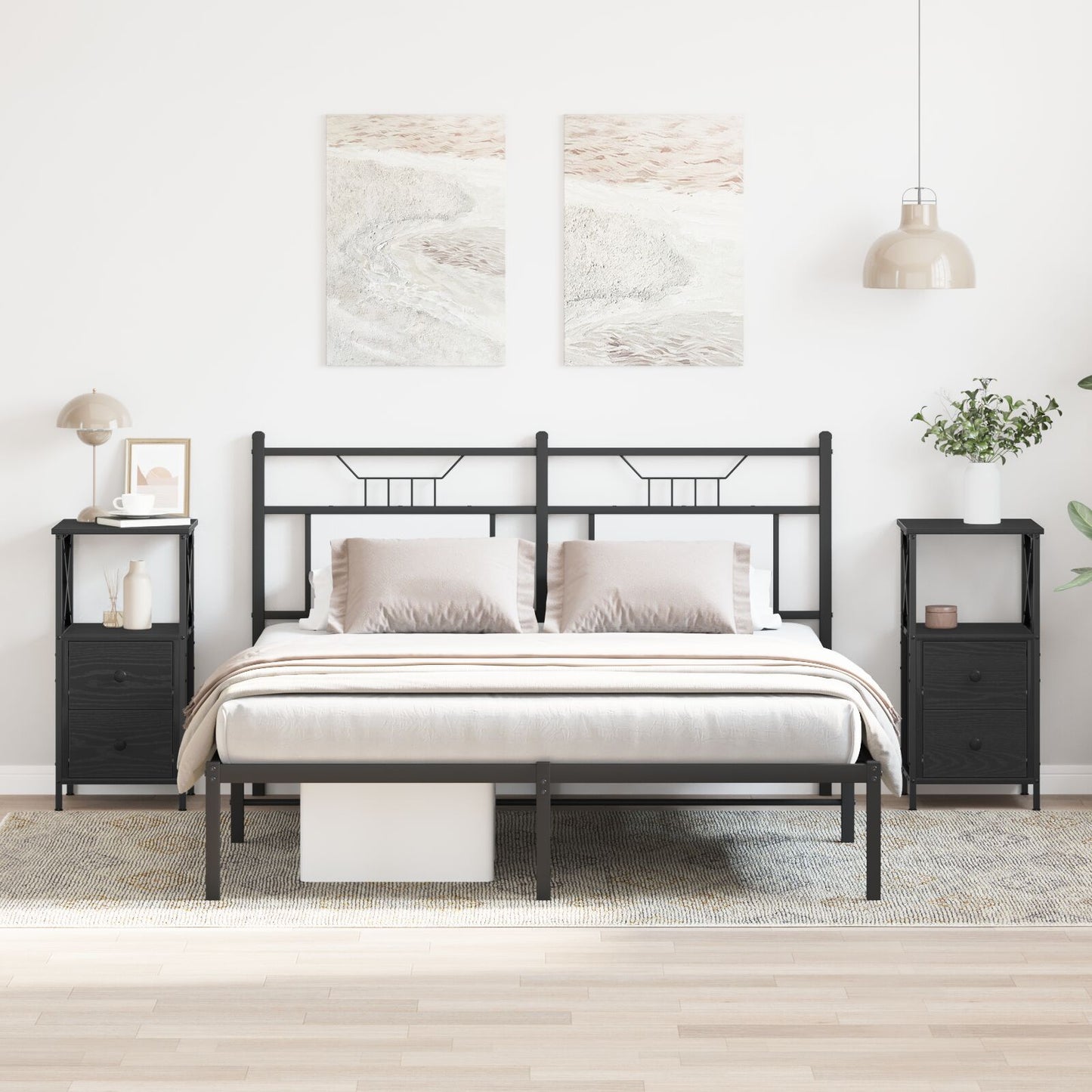 Nachtkastjes 2 Stuks Zwart Eiken 34X35,5X70 Cm Bewerkt Hout