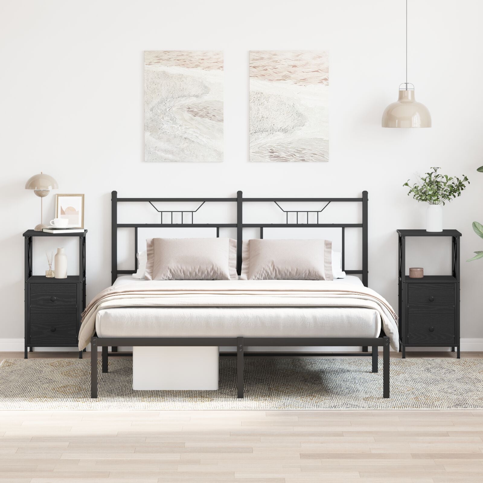 Nachtkastjes 2 Stuks Zwart Eiken 34X35,5X70 Cm Bewerkt Hout