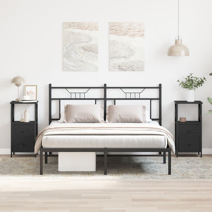 Nachtkastjes 2 Stuks Zwart Eiken 34X35,5X70 Cm Bewerkt Hout