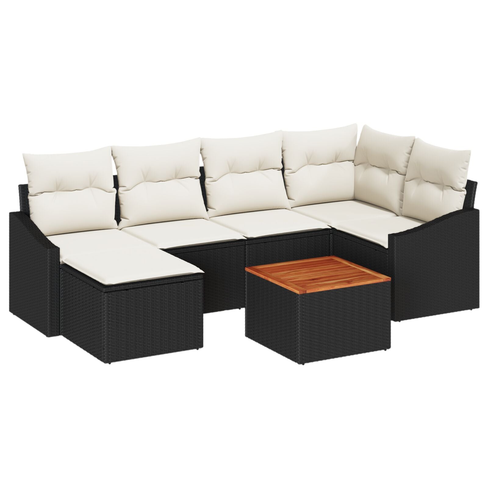 7-Delige Tuin Sofa Set Met Kussens Zwart Poly Rattan Acacia