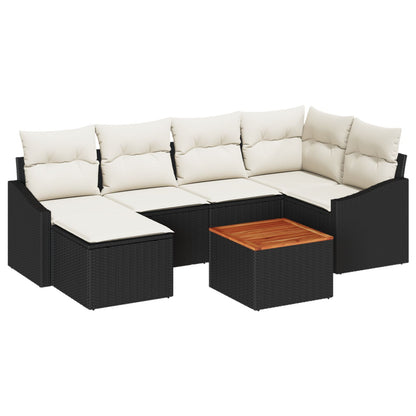 7-Delige Tuin Sofa Set Met Kussens Zwart Poly Rattan Acacia