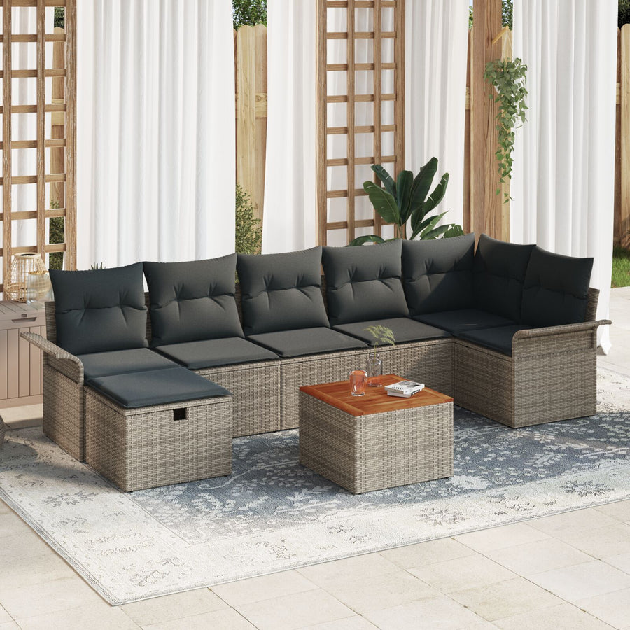 8 Delige Tuin Sofa Set Met Kussens Grijs Poly Rieten