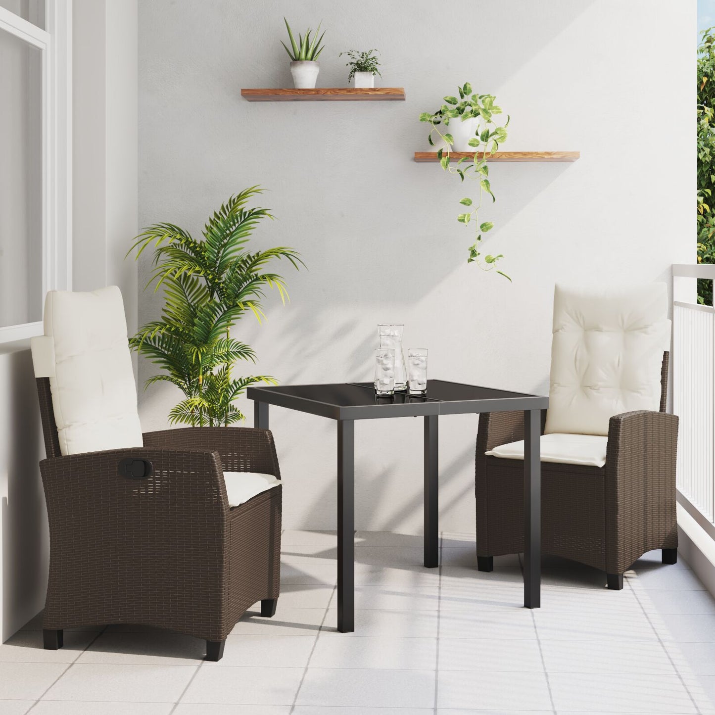3-Delig Tuin Eetset Met Kussens Bruin Poly Rattan