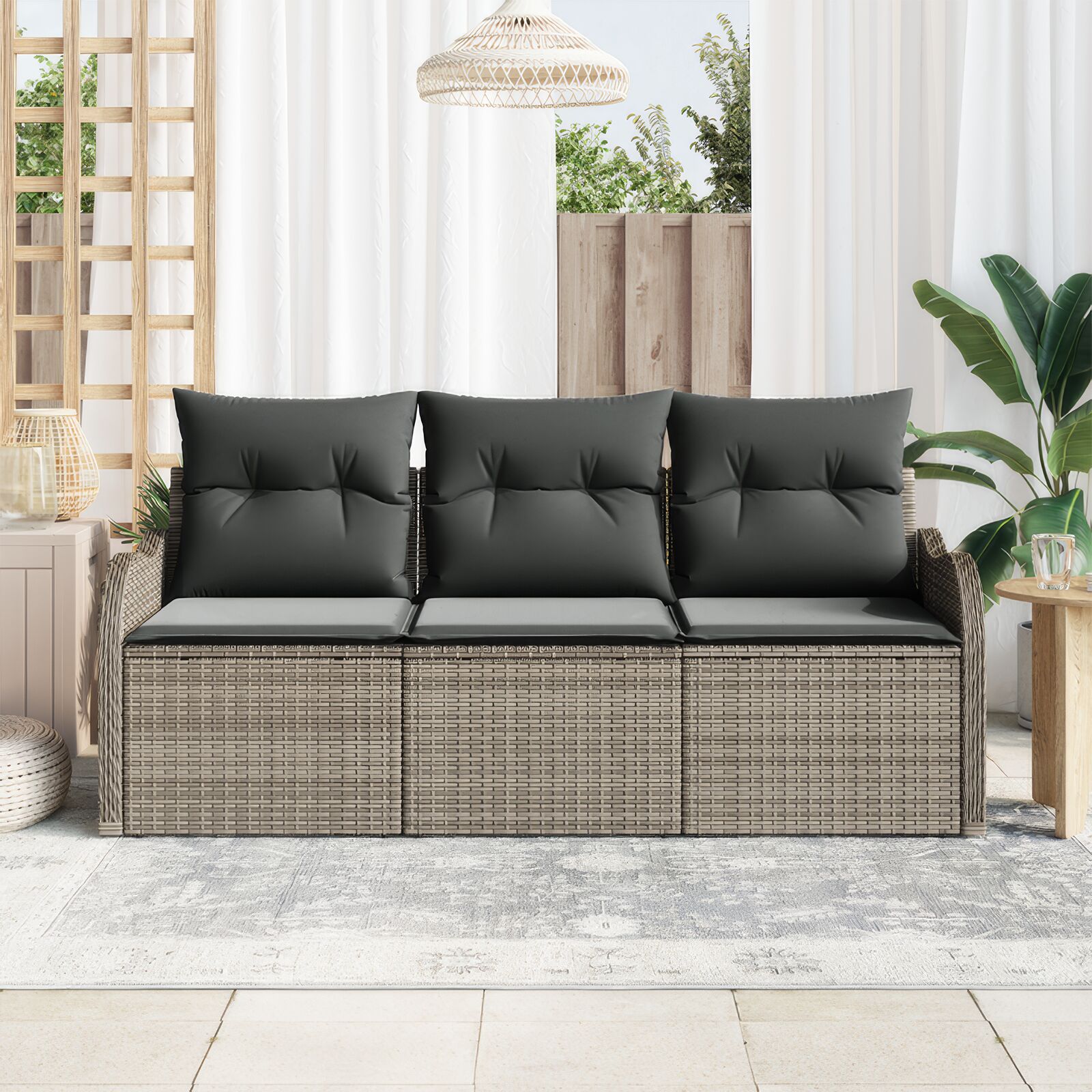 3-Delig Tuin Sofa Set Met Kussens Grijs Poly Rattan