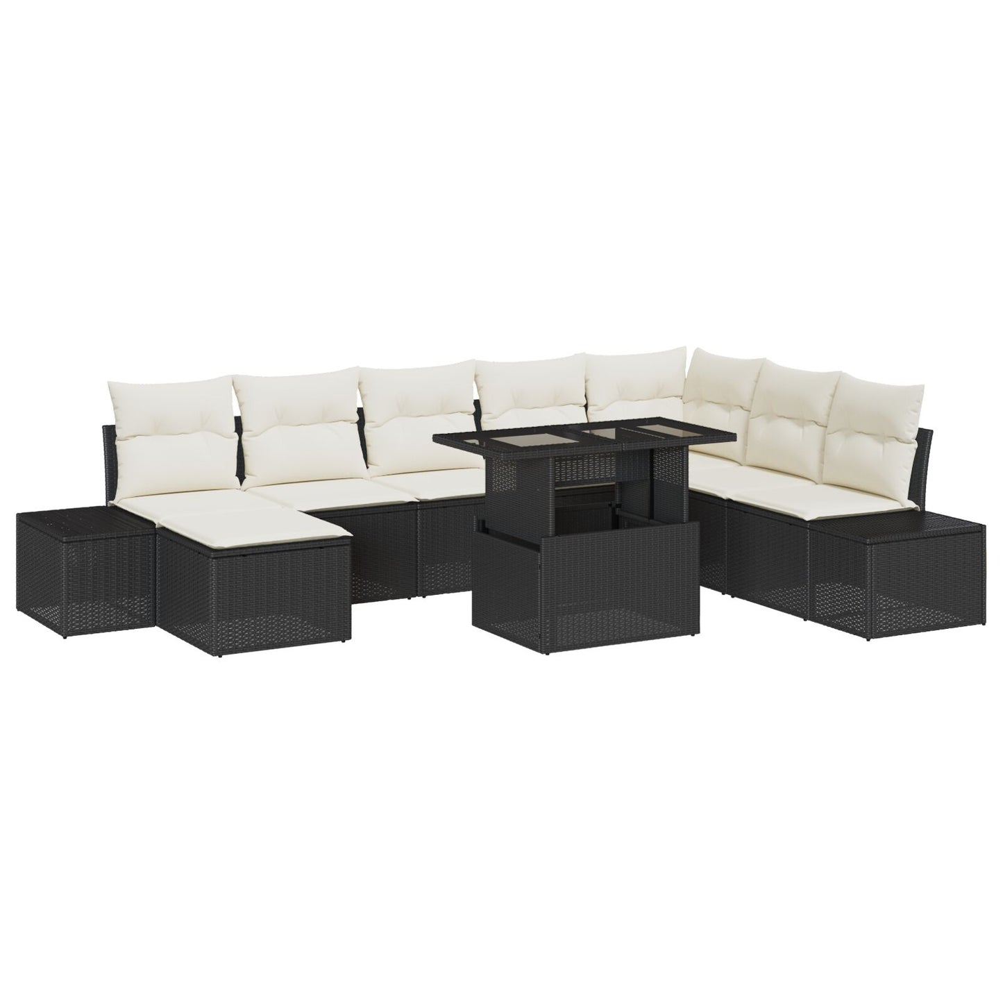 Tuinbank Set Set Van 9 Zwart, Crème Rattan, Gepoedercoat Staal