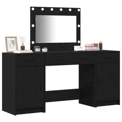3-Delige Make-Up Tafel Set Met Led - Zwart Geëngineerd Hout