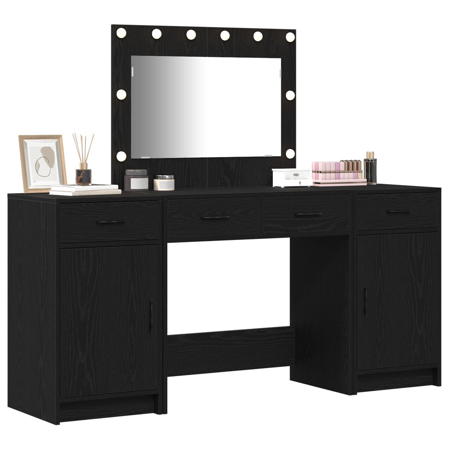 3-Delige Make-Up Tafel Set Met Led - Zwart Geëngineerd Hout