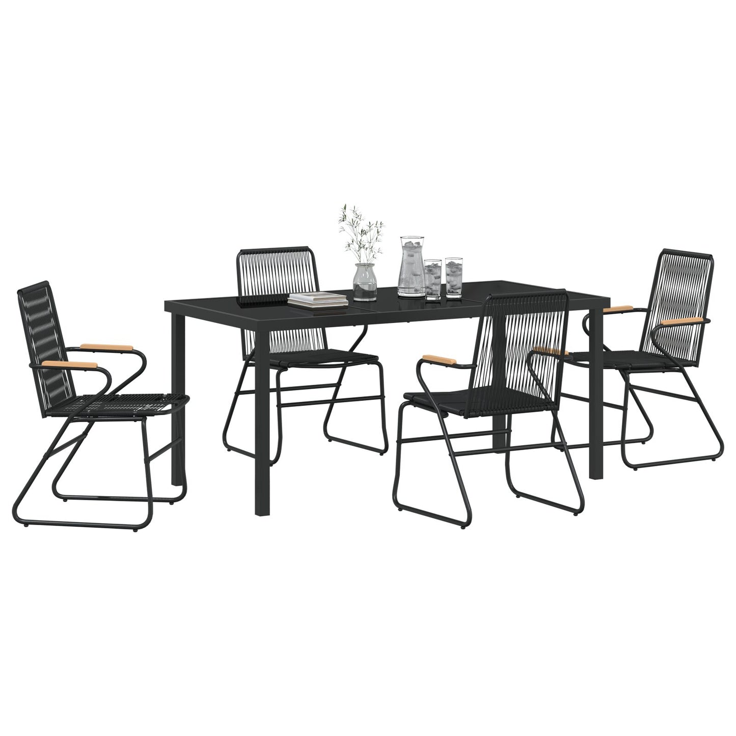 5-Delige Tuin Eetset Zwart Pvc Rattan