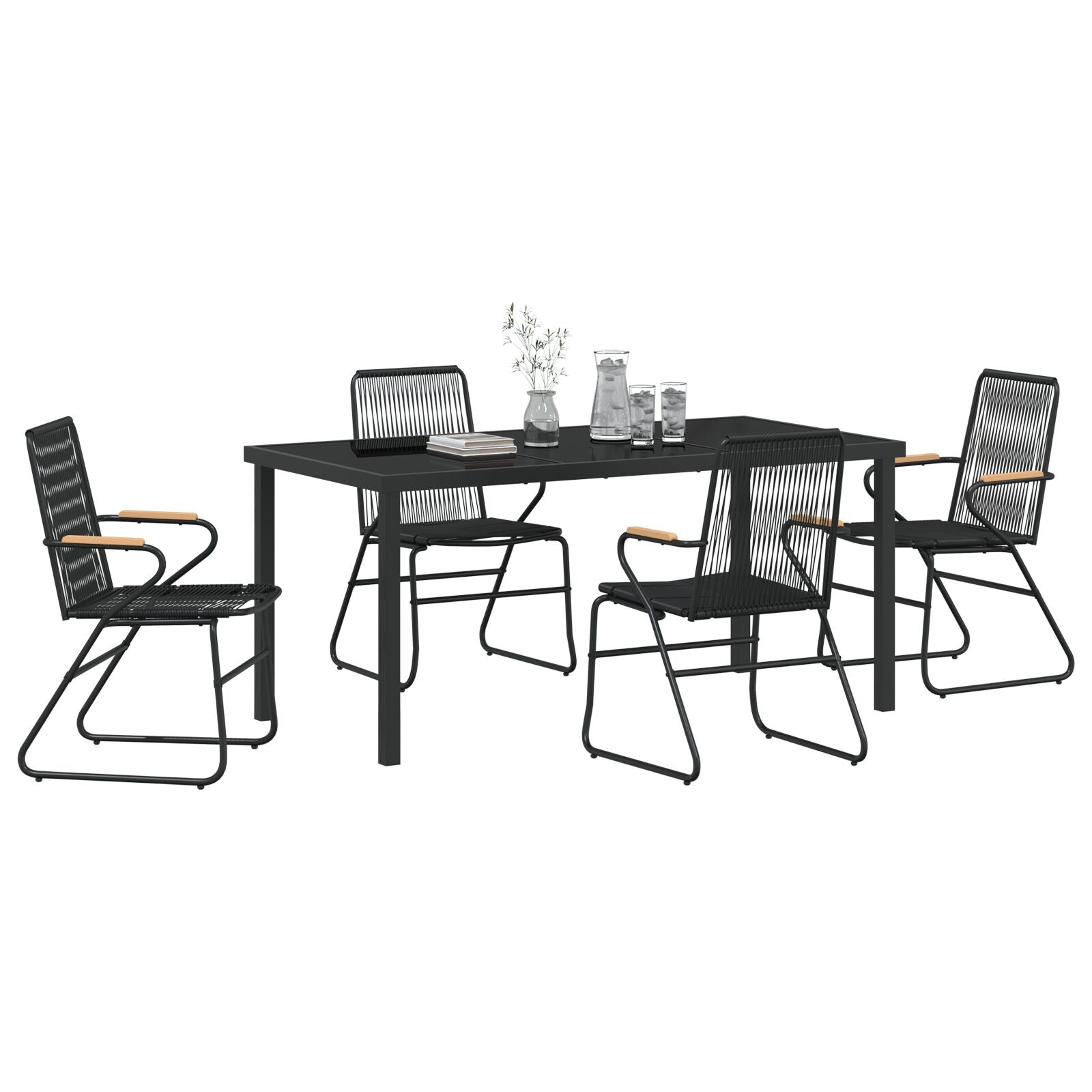 5-Delige Tuin Eetset Zwart Pvc Rattan