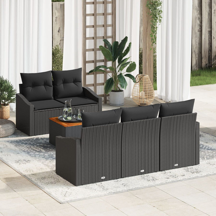6-Delige Tuin Sofa Set Met Kussens Zwart Poly Rattan Acacia