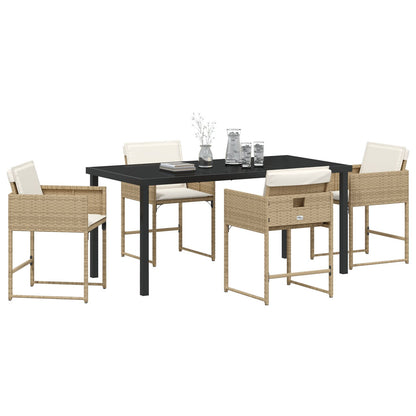 5-Piece Tuin Eetset Met Kussens Beige Poly Rattan