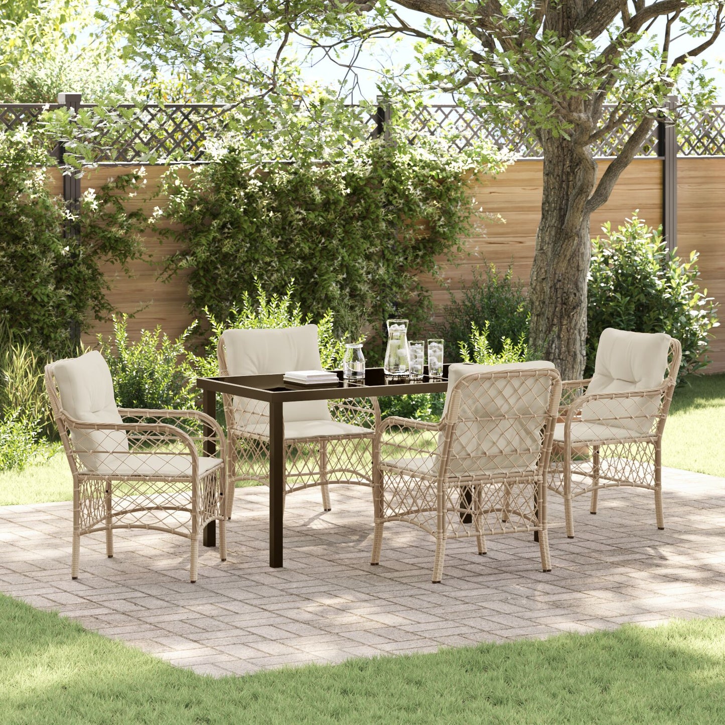 5-Delige Tuin Eethoek Met Kussens Beige Poly Rattan