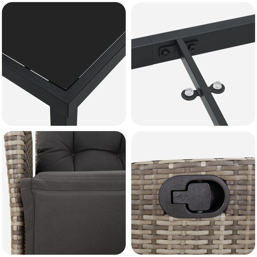 5-Delige Tuin Eetset Grijs Poly Rattan