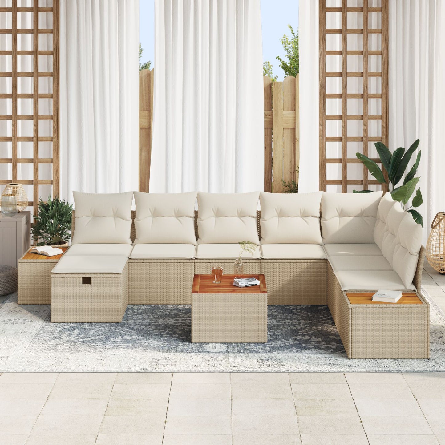 9-Delige Tuin Sofa Set Met Kussens Beige Poly Rattan