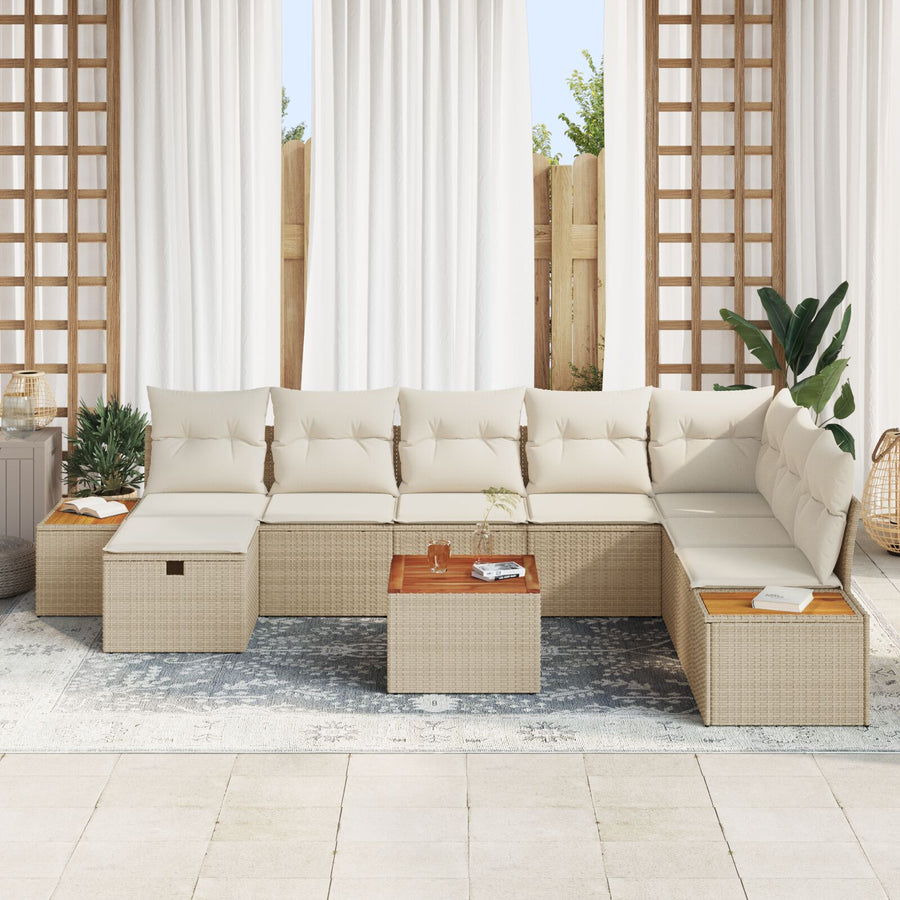 9-Delige Tuin Sofa Set Met Kussens Beige Poly Rattan