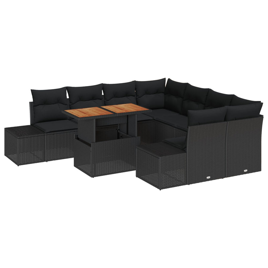 Tuinbank Set Set Van 9 Zwart Wicker, Stof 4-Zits Tuin Bank